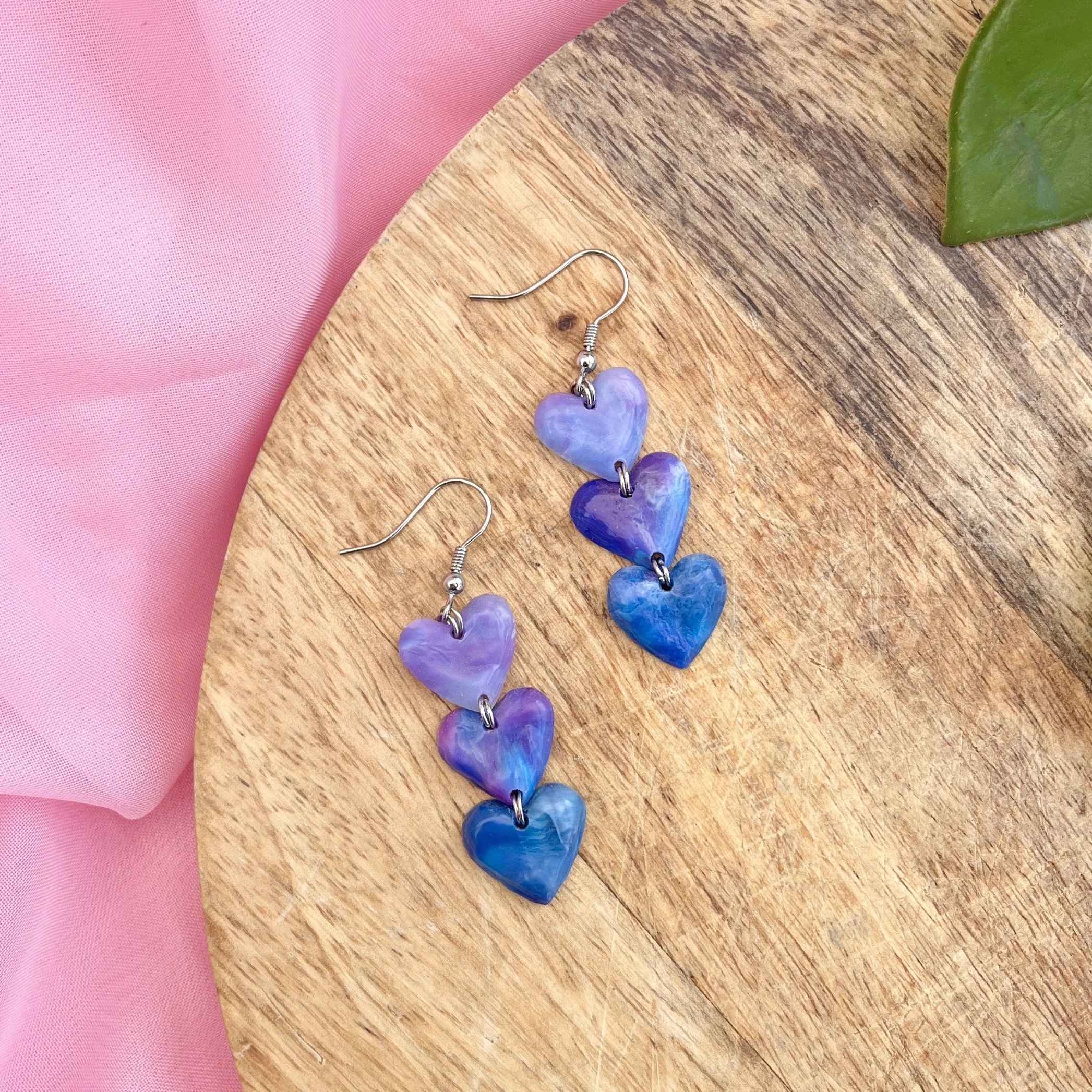 Lover - Recycled Plastic Triple Heart Earrings - Pick Your Colour