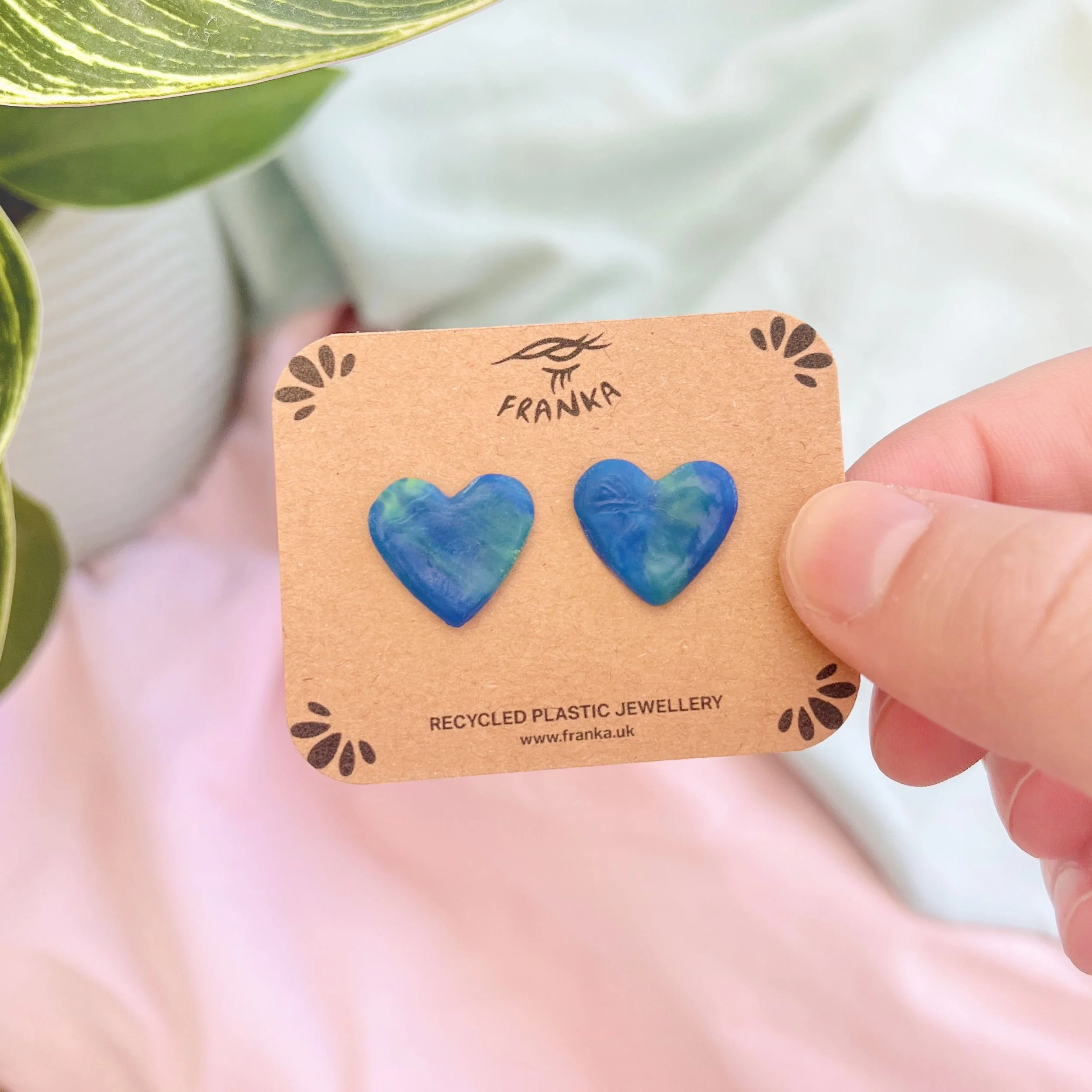 Lovesick (Dark Blue) - Recycled Plastic Heart Studs - One of a Kind