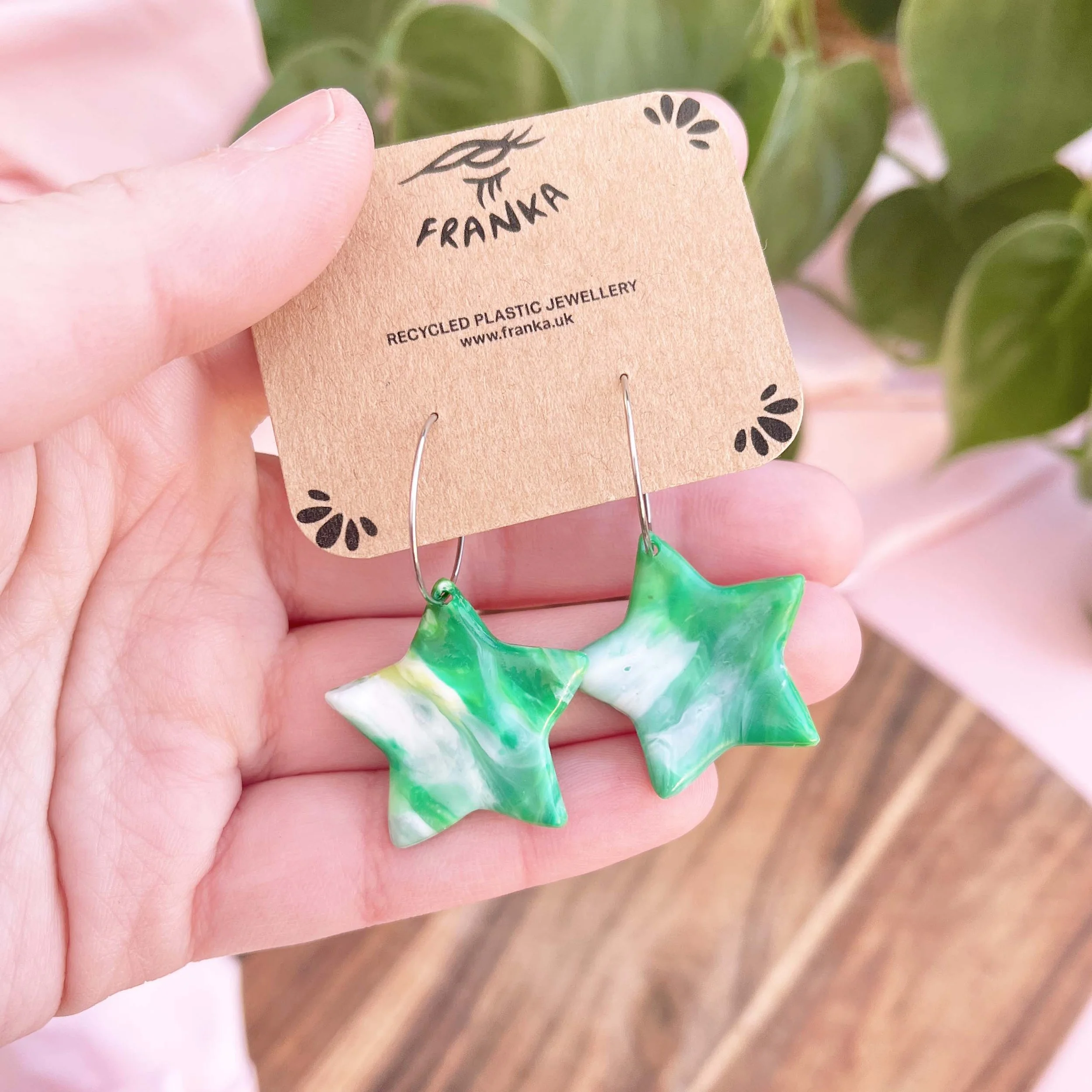 You're a Star (Green Mix) - Recycled Plastic Hoop Earrings - One of a Kind