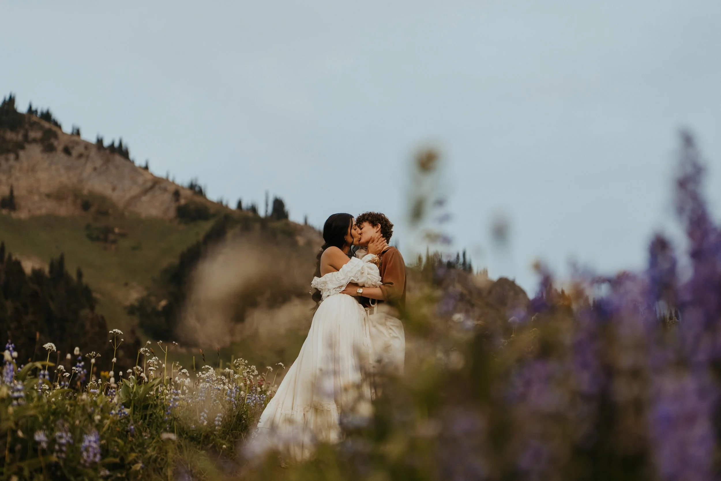 Dreamy Queer Elopement at Mount Rainier National Park | Sunrise to Sunset Wildflower Adventure