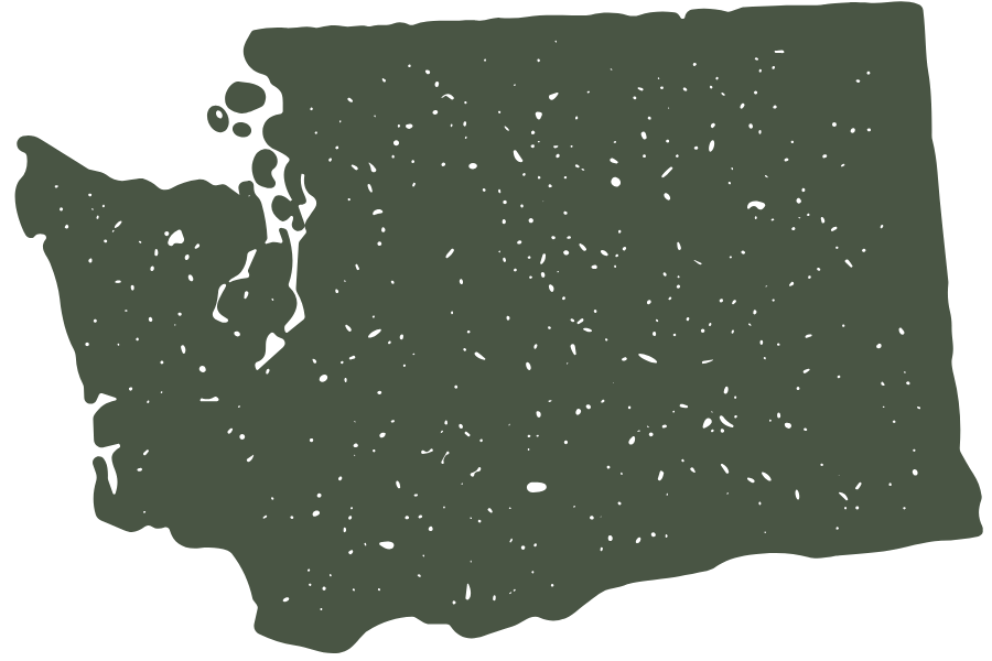 Black and white map of Washington state with various markings and dots.