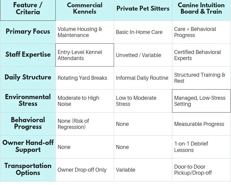 Dog Boarding Options Chart