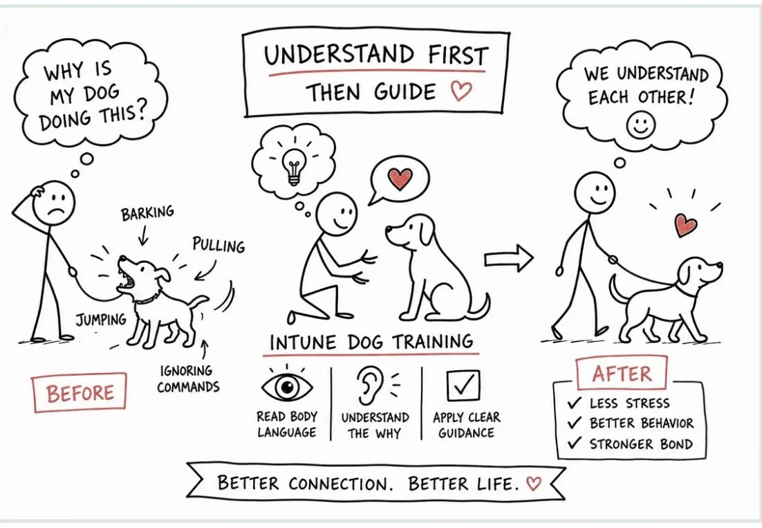 Infographic explaining that you have to understand your dog first before you can successfully command then  them.