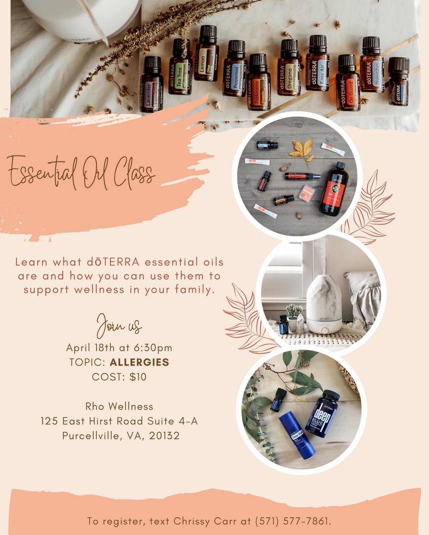 Join us 4/18/23 to learn more about doTERRA essential oils. Chrissy will be discussing oils to help with seasonal allergies. Registration is required. Hope to see you there!