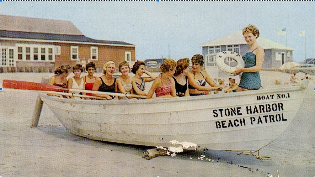 The girls of Stone Harbor pose in an SHBP boat in 1960.