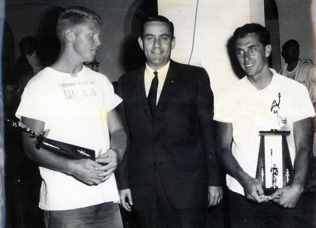 SHBP’s Todd Orvald and Phil Rogers receive 1964 South Jersey  championship trophies from Ocean City Mayor B. Thomas Waldman. 