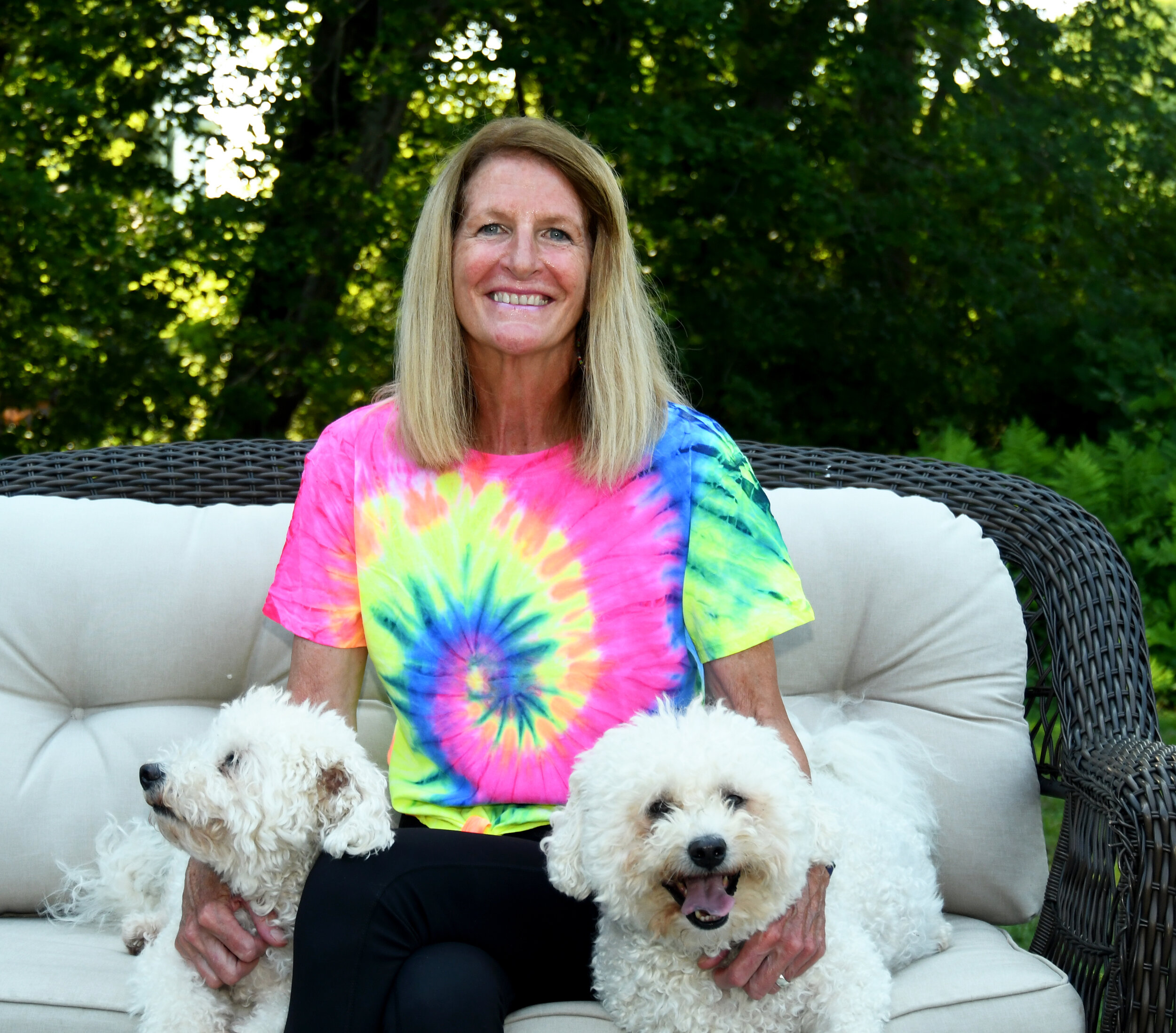 Liz Dougherty today in the backyard of her home.