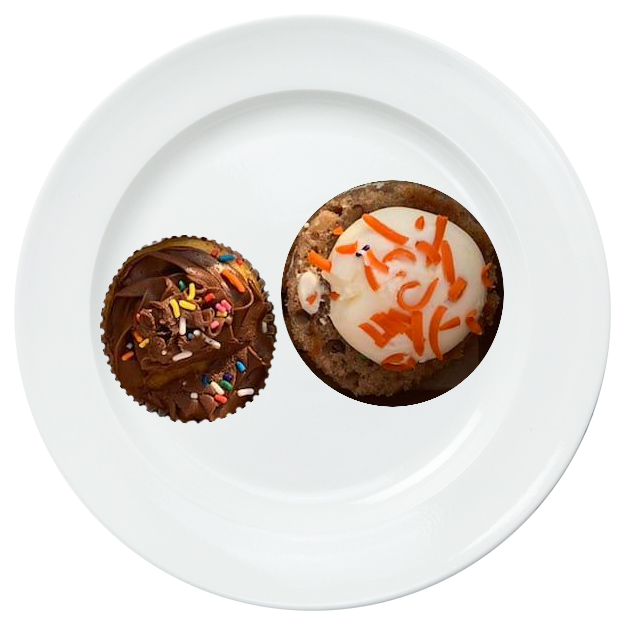 Isabel's Bakery and  Café's cupcake (left) and carrot cake