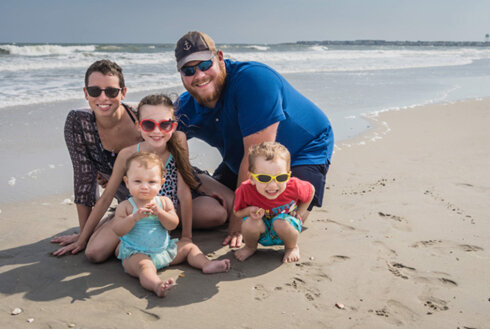 Jacklyn, a For Pete’s Sake Charity recipient, poses with her family on a For Pete’s Sake respite vacation in Sea Isle City.