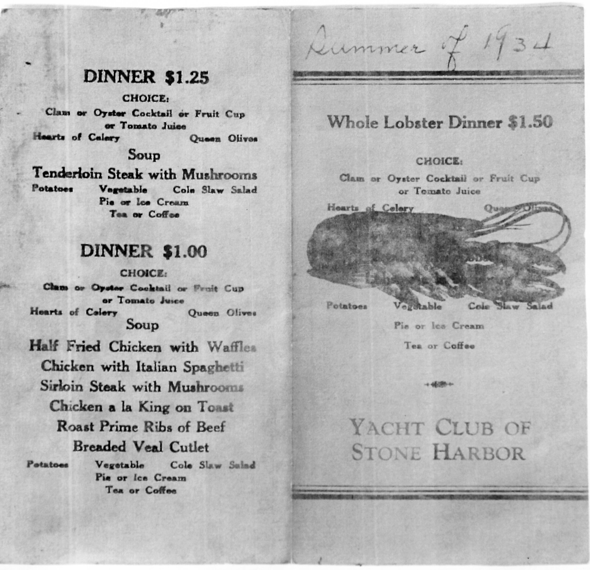 Menu from the summer of 1934.