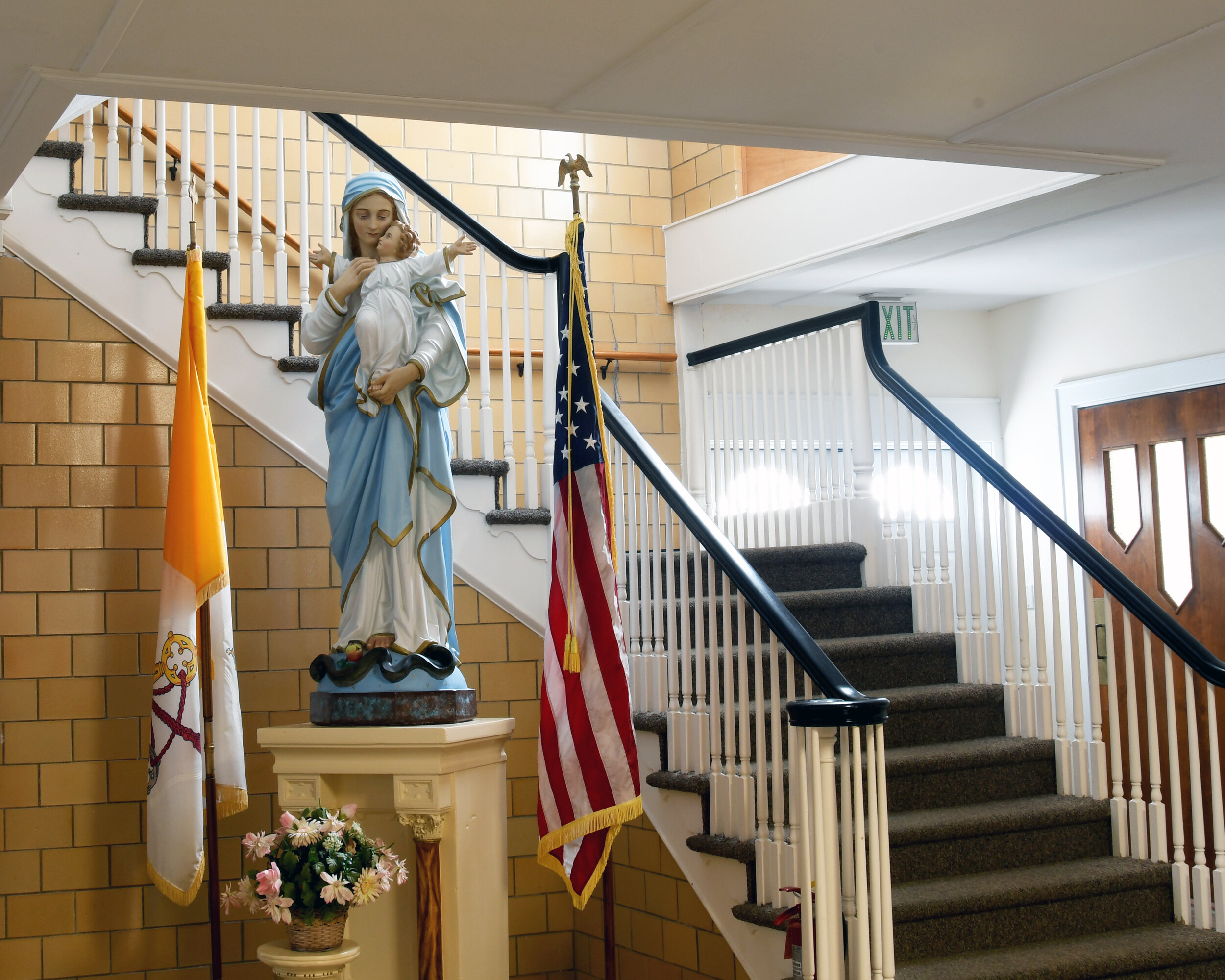 The main staircase inside the entrance to Villa Maria, which now also has an elevator.