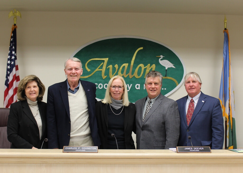 Avalon Borough Council, December 2018. From left, Dr. Nancy Hudanich,  Chuck Covington, Barbara Juzaitis, Jim Deever and John McCorristin.