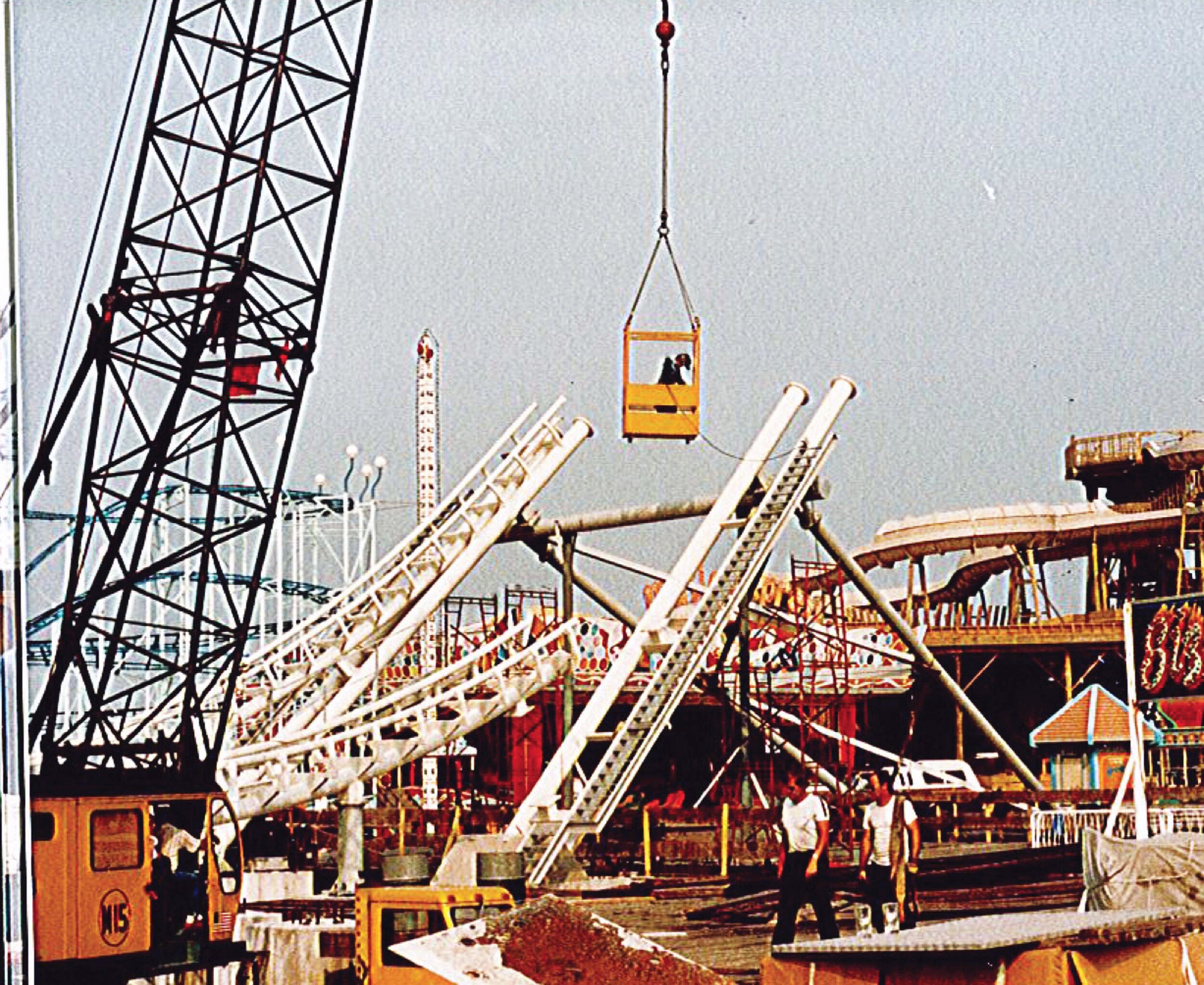 The Sea Serpent Roller Coaster being built on Mariner’s Pier. It opened in 1984.