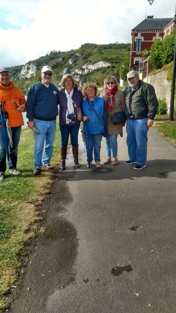 On a riverboat cruise between Paris and Normandy. From left: Fran McAlarnen,  Allen Taylor, Lisa Taylor, Patty Stump, Debbie McAlarnen, Bill Stump.