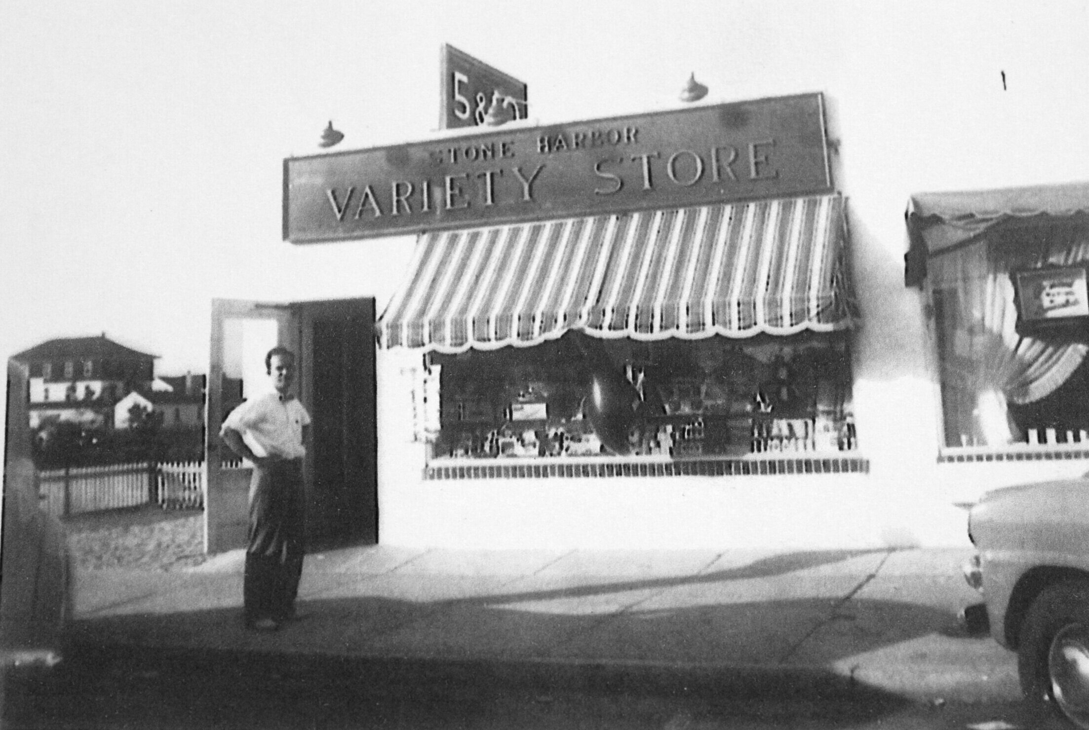 Jim Wood in front of his original store in 1948 before it was expanded to include a lunch counter.