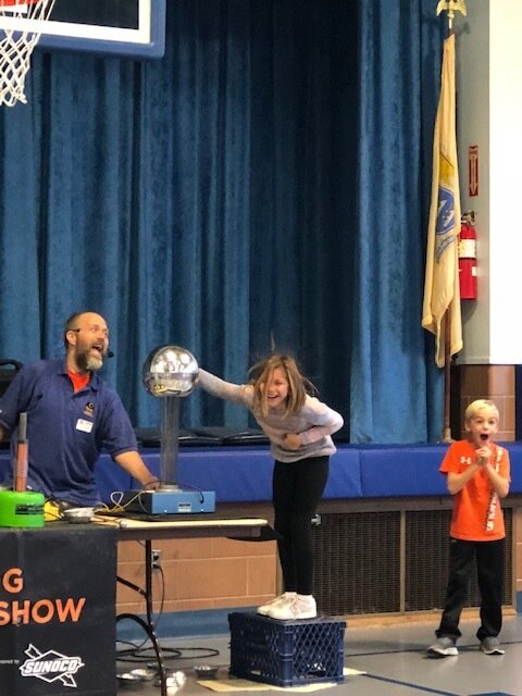 Students learned about electricity from the Franklin Institute’s Traveling Science Show.
