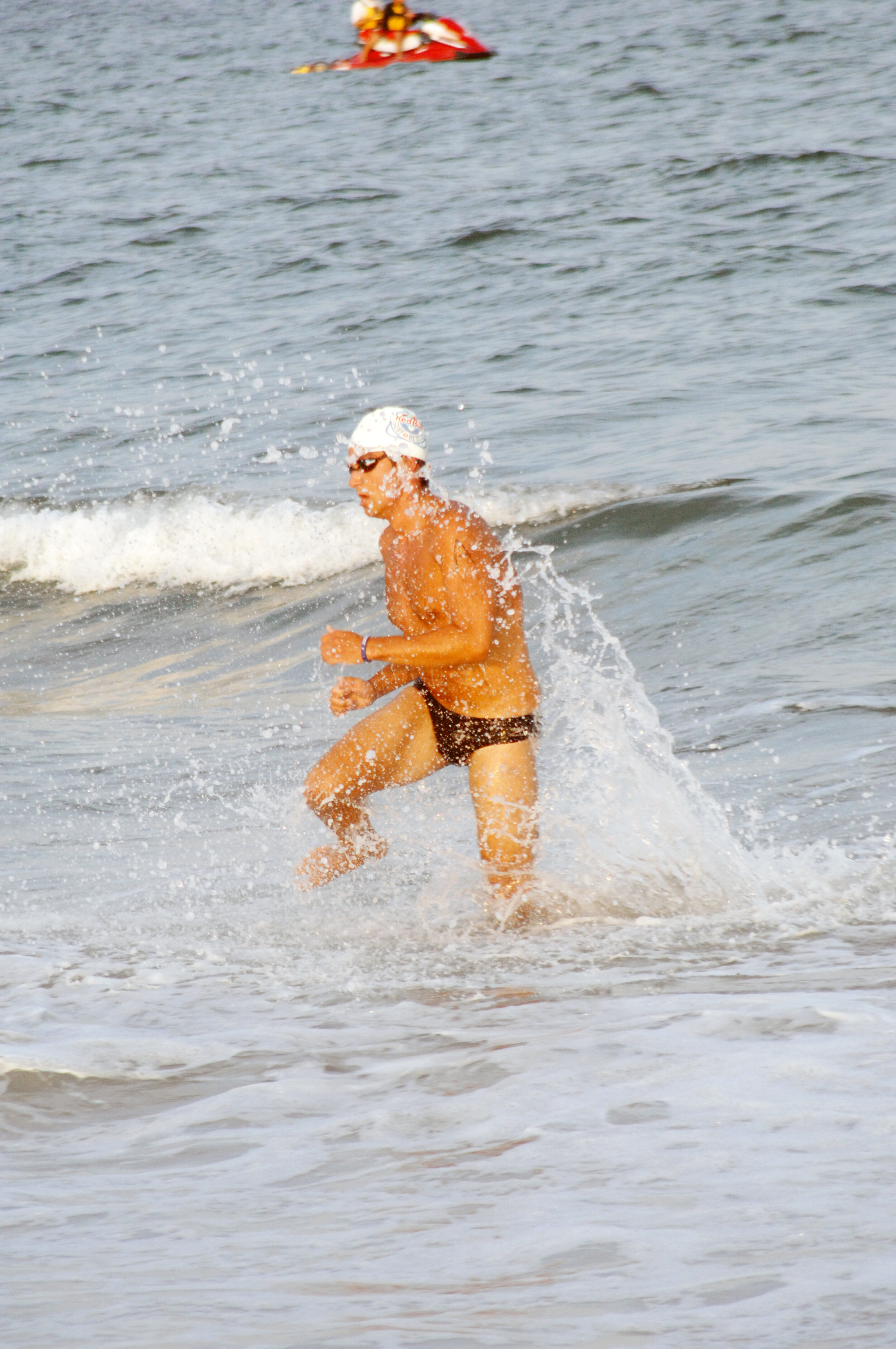 Christopher Eckhardt finishing the swim competition at the South Jersey Championship. 