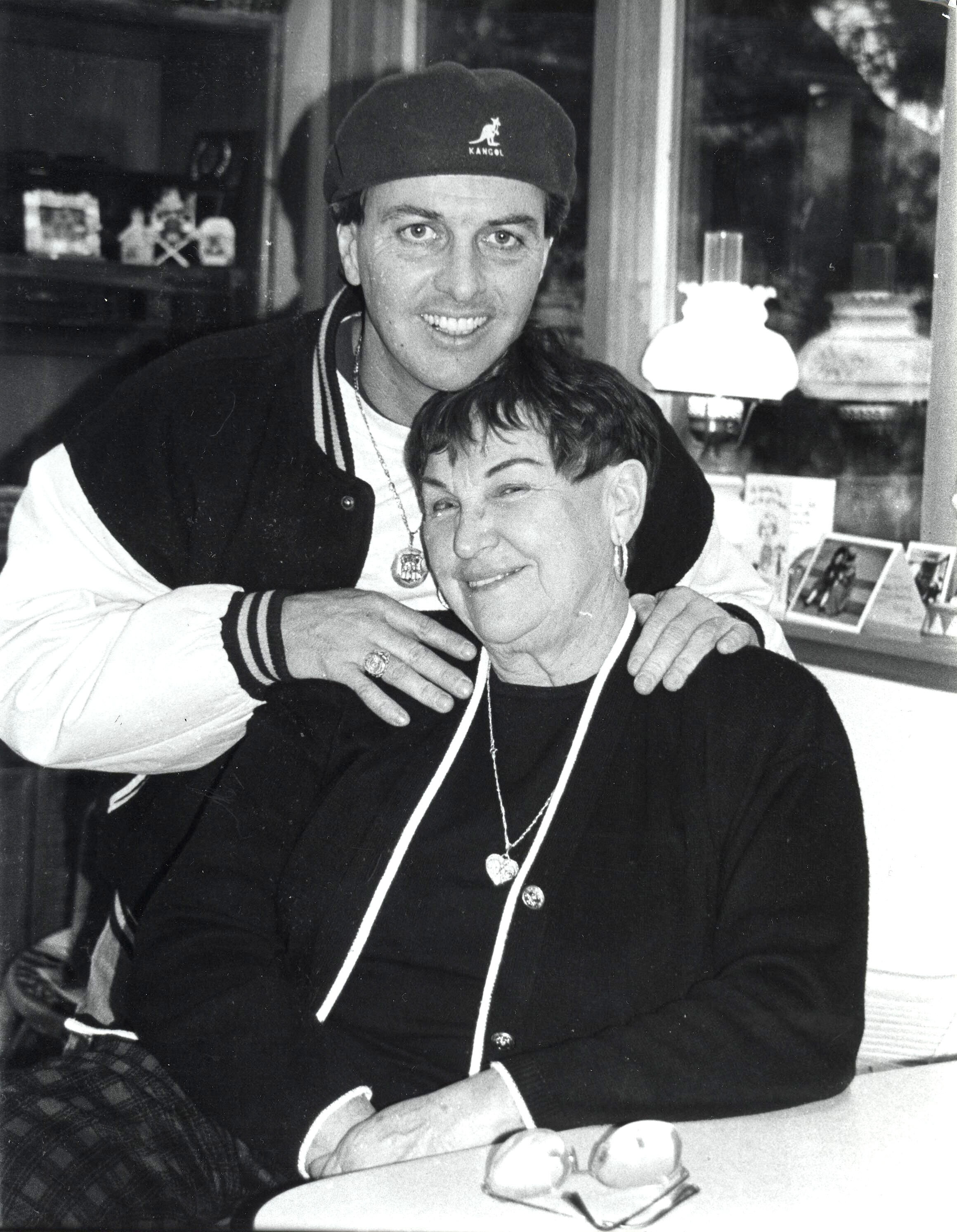At her Avalon home with son Steve in 1997 …