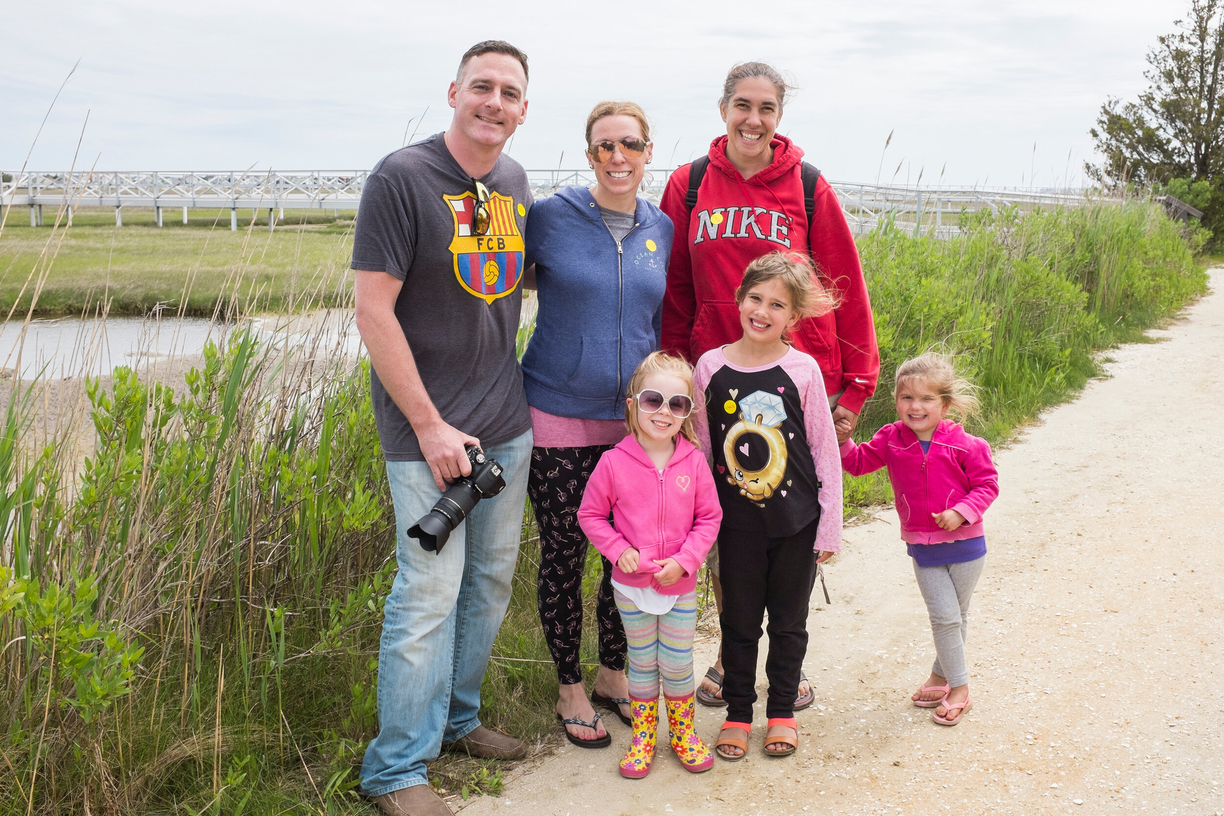 TJ Habina, Janet, and Audrey Habina, with Greta, Amy, and Jacquelyn Johnson at the Wetlands Institute’s Spring Shorebird &amp; Horseshoe Crab Festival.