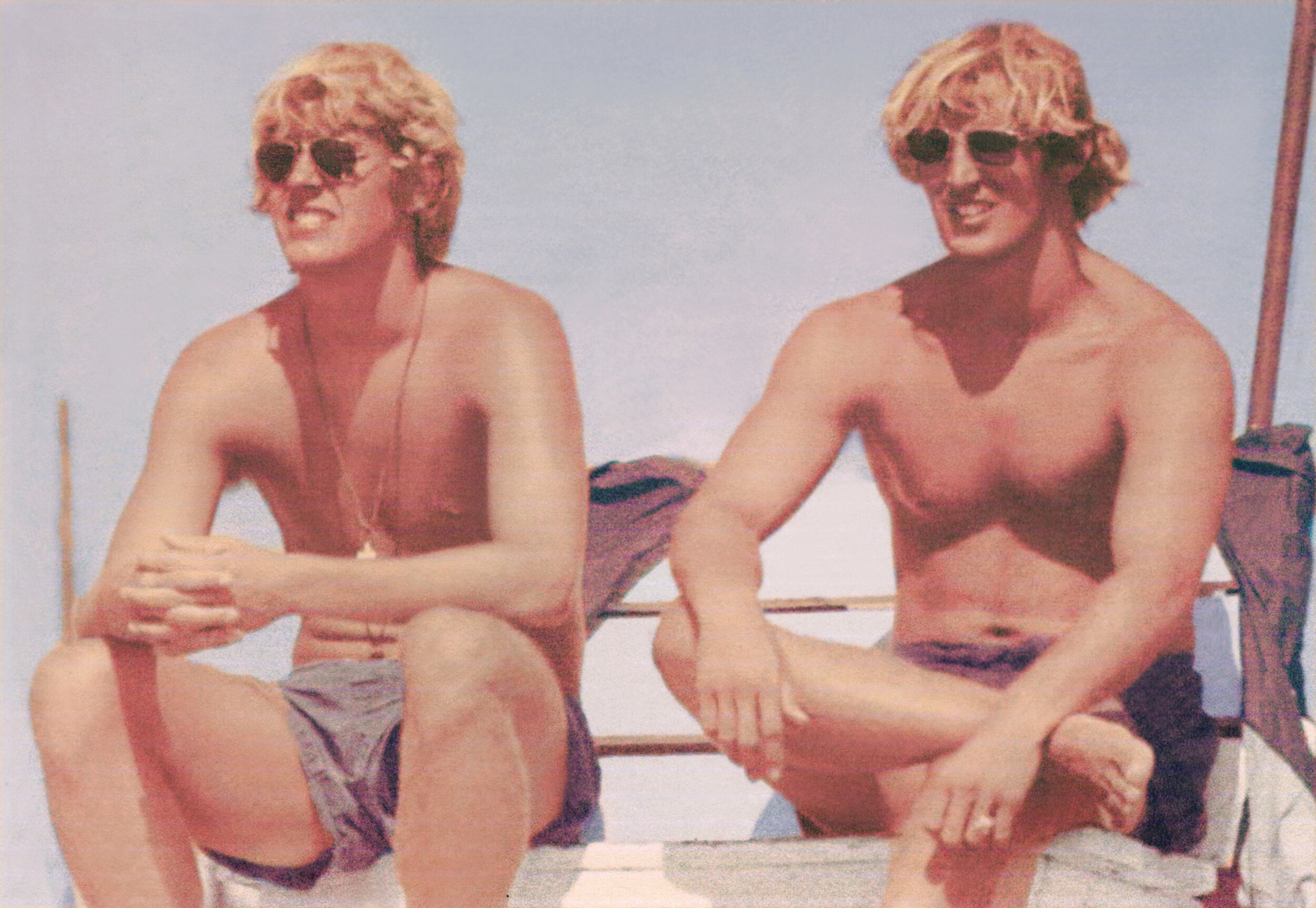Eyes on the surf with stand mate Mike Blair (left) in 1972.