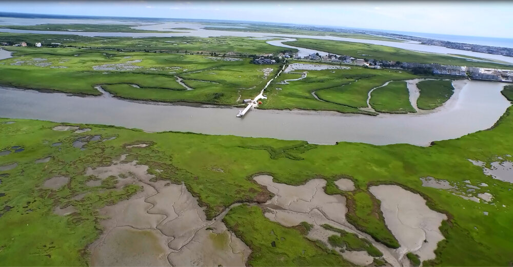 Drone view of The Wetlands Institute and SMIIL marshes.