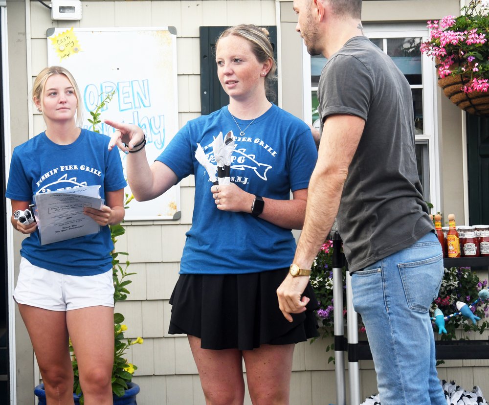 Ashley Ohntrup (left) and Suzanne McInnes get instructions from director Ben Oakes.