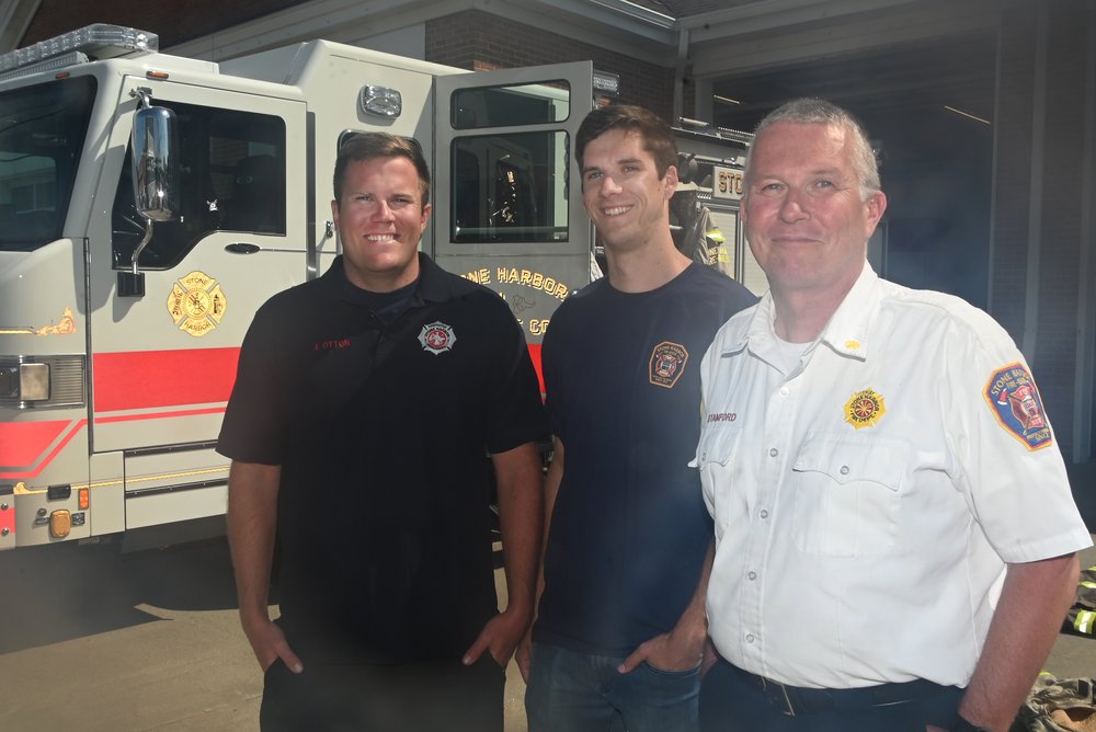 Several families have more than one member in the Stone Harbor Fire Departent. Including (from right): Chief Roger Stanford, his son Cody, and his nephew Josh Otton.