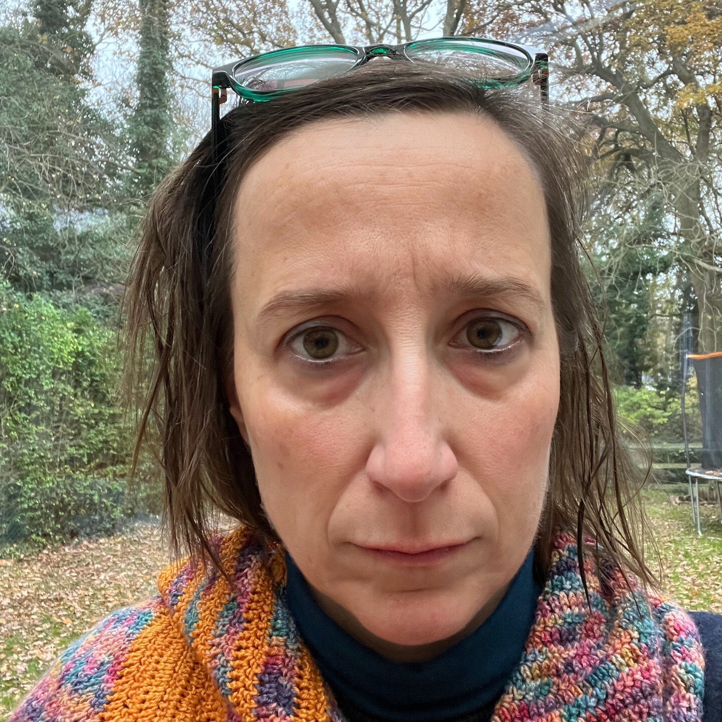 This is me, Monday morning, post hectic school run. After a week of broken sleep. Yesterday's eyeliner. Hair that never does what hair is supposed to. Oh and a default expression that is worry. I hadn't realised that until now. Sheesh!

I&rsquo;ve go