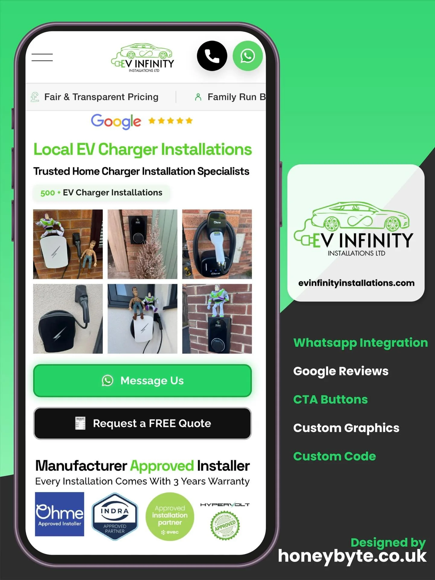Great to revamp EV Infinity Installations website! We worked closely with their marketing team to deliver a high converting landing page which eventually became their new homepage. We helped with Whatsapp integration, Google review integration, custo