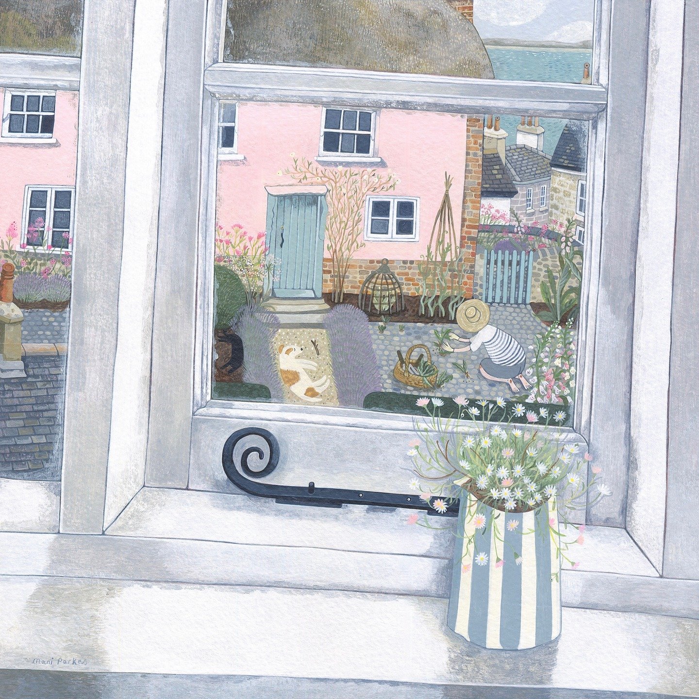 Good evening, I hope you're all well. ☺️ x x x 
This is the most recent commission that I have been working on and it was delightful to paint. A pink cottage was the only requirement giving me free rein to use my imagination. Initially I found myself