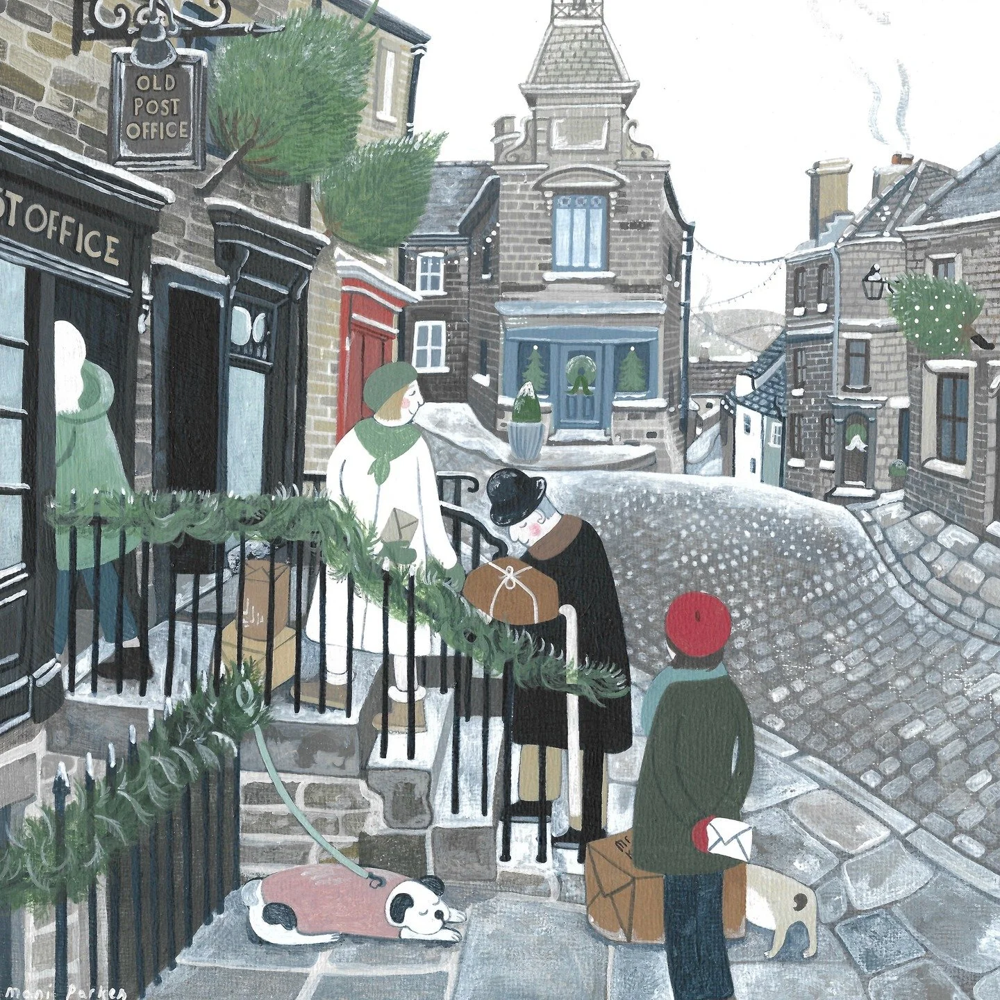 Hello, I hope you're all having a lovely Sunday afternoon. For my last Christmas painting I have travelled back to one of my favourite places, Haworth in West Yorkshire. I don't think I will ever get tired of painting this beautiful village. 
All fou