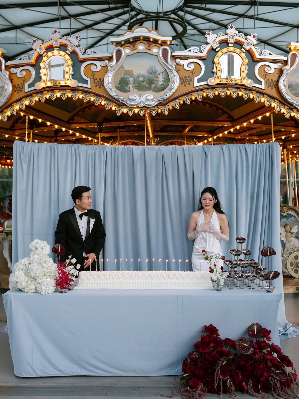cuties at the carousel!🥀🎠 perfect day in brooklyn for a + m🩵 will dream about this forever

Photographer: @calicocanon 
Planner: @dearmyevent 
Second photographer: @larissasorokaphoto
Venue: @celestinebklyn 
Florist: @tenderflorist
Cake: @velvetva