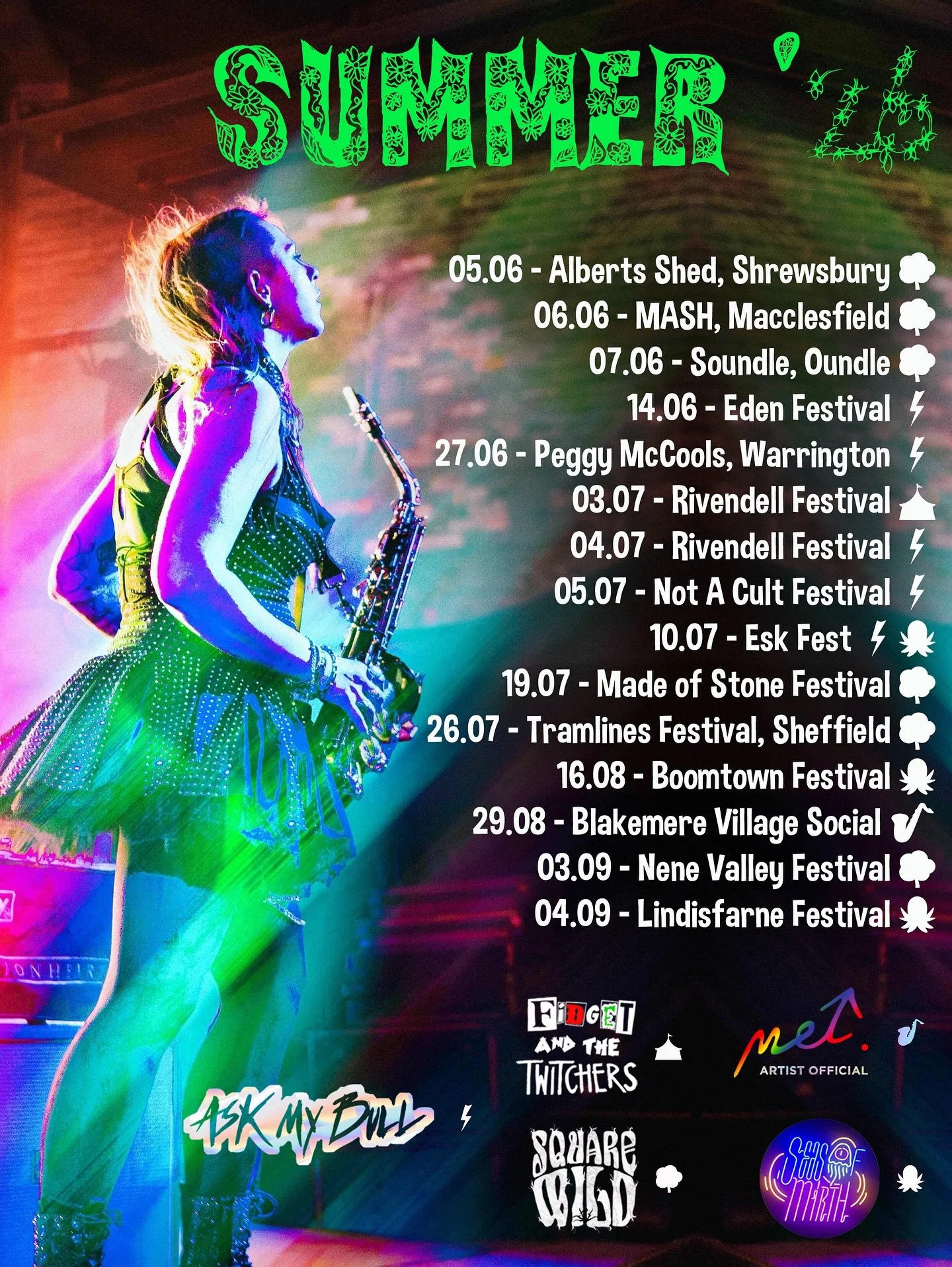 Summer &lsquo;26! Shaping up nicely ☀️🌻
You can find me at a ton of festivals, a load of weddings/private events &amp; some secret dates not yet announced! 
Just look out for bubbles and silly noises and I may well appear 🫧🎷
#sax #tourdates #music