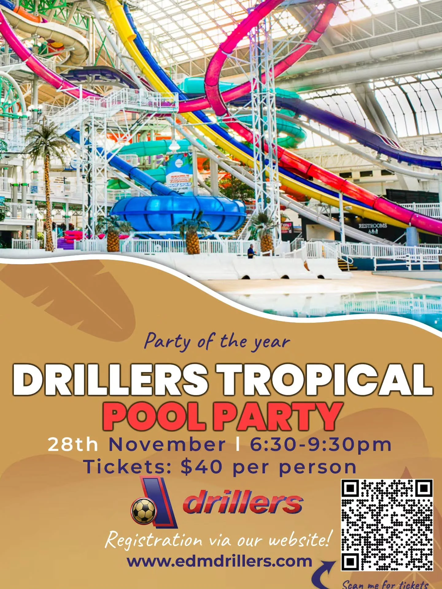 Come join us for a fun night at the World Waterpark, while also supporting the Edmonton Drillers. Funds raised help keep our fees low and assist in further supporting our young athletes throughout the year. Get your tickets today on our website or by