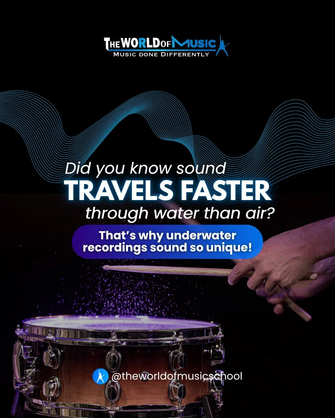 🎧 Sound moves in mysterious ways!
Did you know sound travels faster through water than through air? 🌊⚡️
That&rsquo;s why underwater recordings and effects have such a distinct, otherworldly sound! 🎵

Music and science go hand in hand &mdash; every