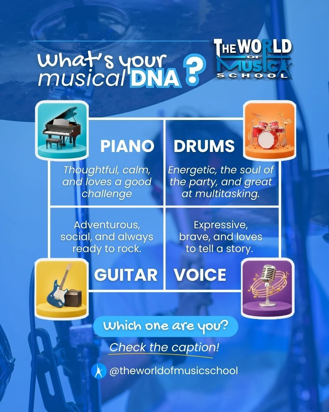 🧐✨ TELL ME WHO YOU ARE, AND I&rsquo;LL TELL YOU WHICH INSTRUMENT YOU SHOULD PLAY! ✨🧐

Ever notice how some instruments just call to certain people? That&rsquo;s no accident. At The World of Music School, we&rsquo;ve seen how different personalities