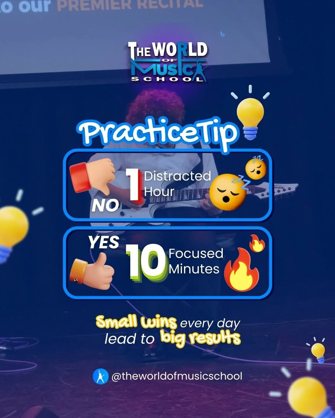 ⏳✨ MORE TIME DOESN&rsquo;T ALWAYS MEAN BETTER PRACTICE. ✨⏳

It&rsquo;s easy to believe that progress in music comes from spending hours in front of an instrument &mdash; but learning science tells us a different story. At The World of Music School, w