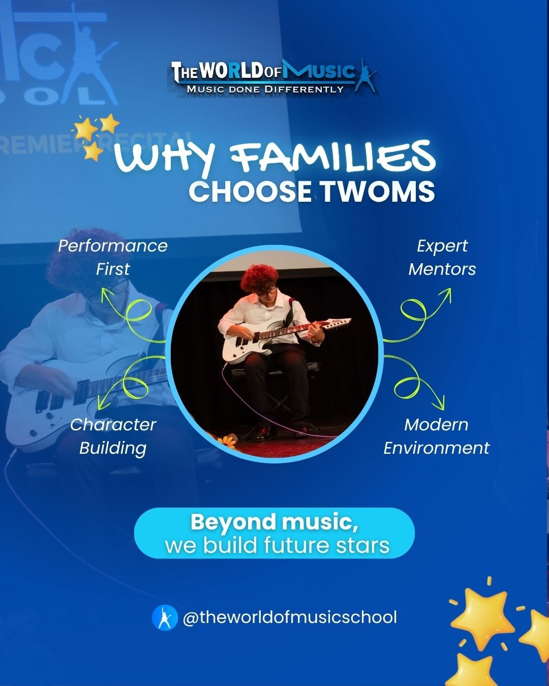 ✨ MORE THAN JUST MUSIC LESSONS. ✨

Why do families continue choosing The World of Music School year after year?

Because here, music isn&rsquo;t just about playing notes &mdash; it&rsquo;s about building something bigger.

🎸 Real musicians teaching 