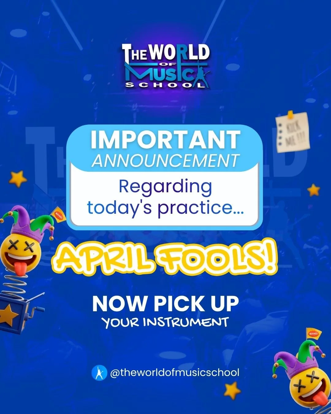 April Fools 😄

You really thought practice was canceled?
Come on&hellip; you know us better than that.

Nice try 😉

Great musicians don&rsquo;t wait for motivation&hellip;
they show up anyway 🎯

Even 10&ndash;15 minutes today can level you up.

So