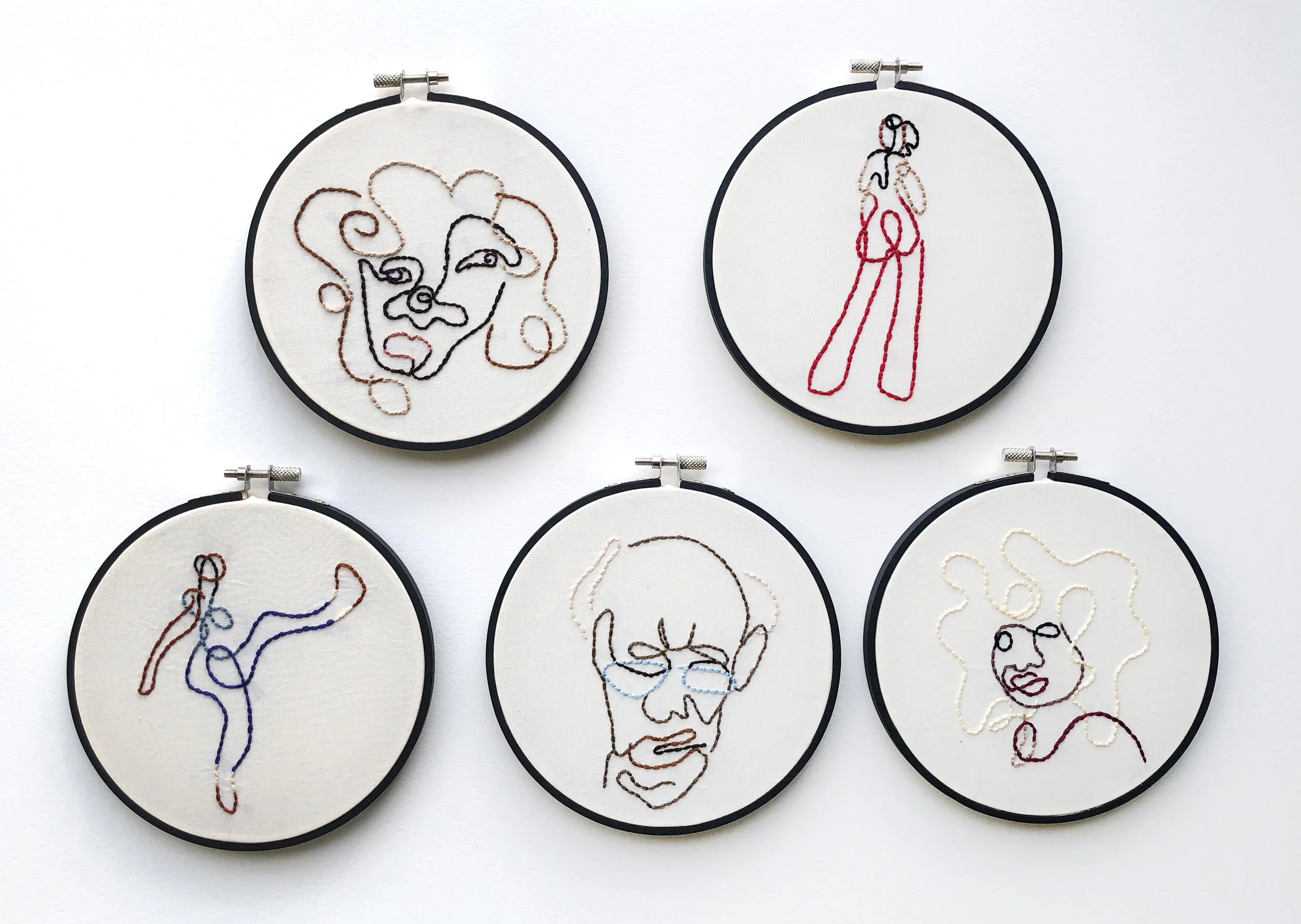 blind contour embroideries - 6" hoops (2020)