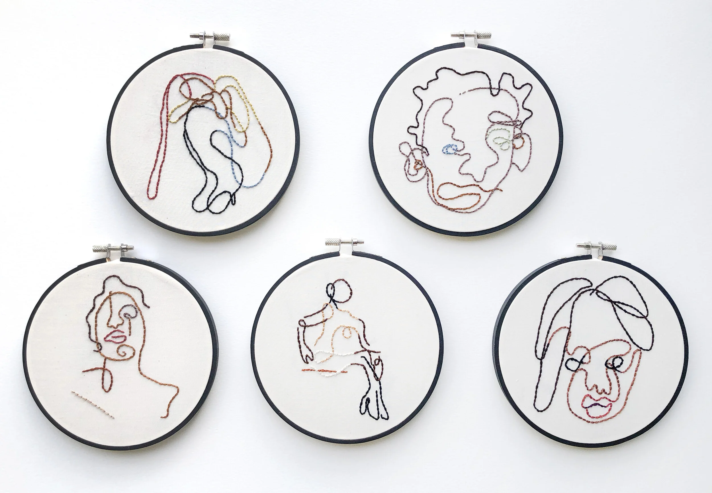 blind contour embroideries - 6" hoops (2020)