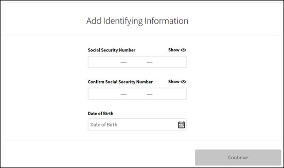 A screenshot of the Via Benefits Accounts website showing fields for entering Social Security number and date of birth