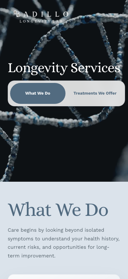 Services page on mobile
