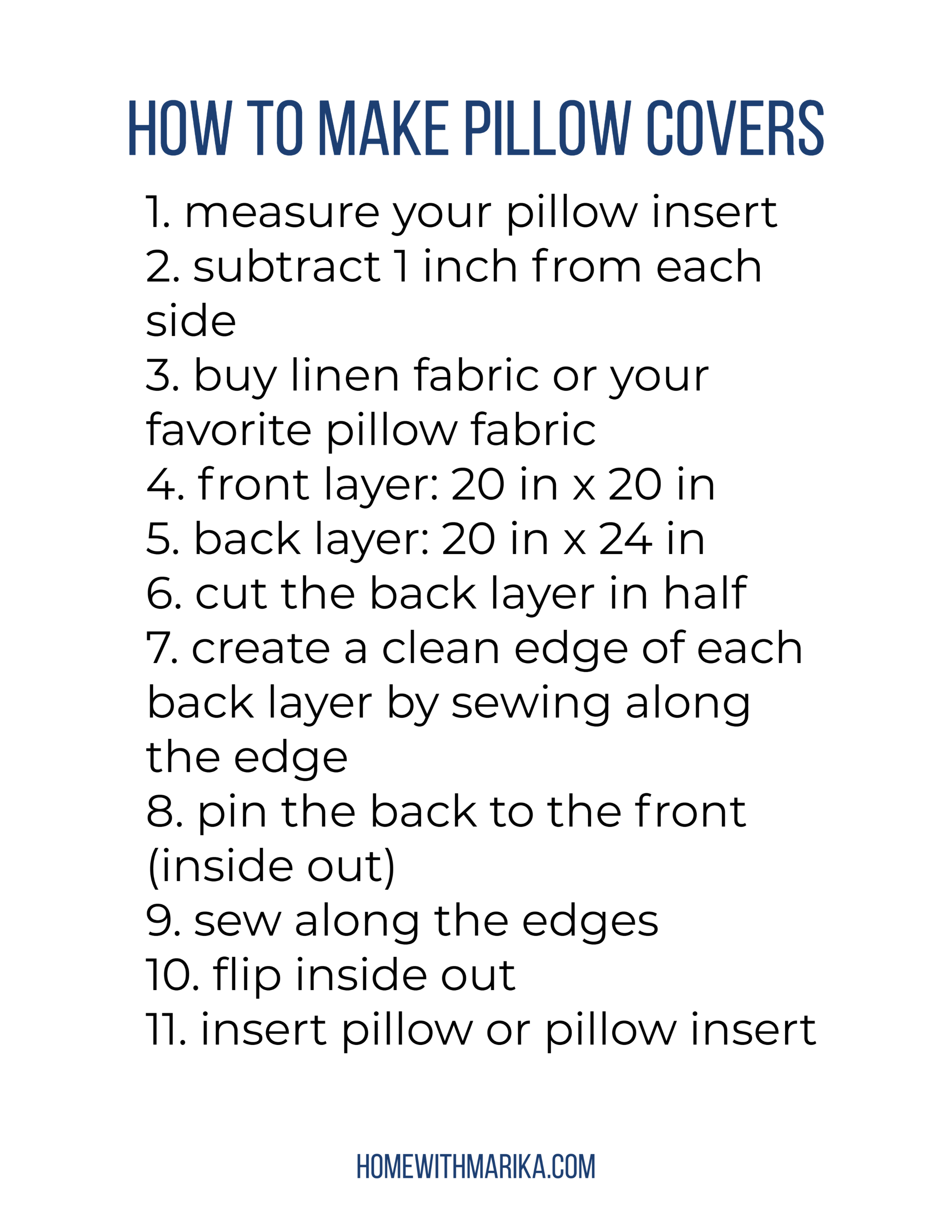 how to make pillow covers instruction printable PDF
