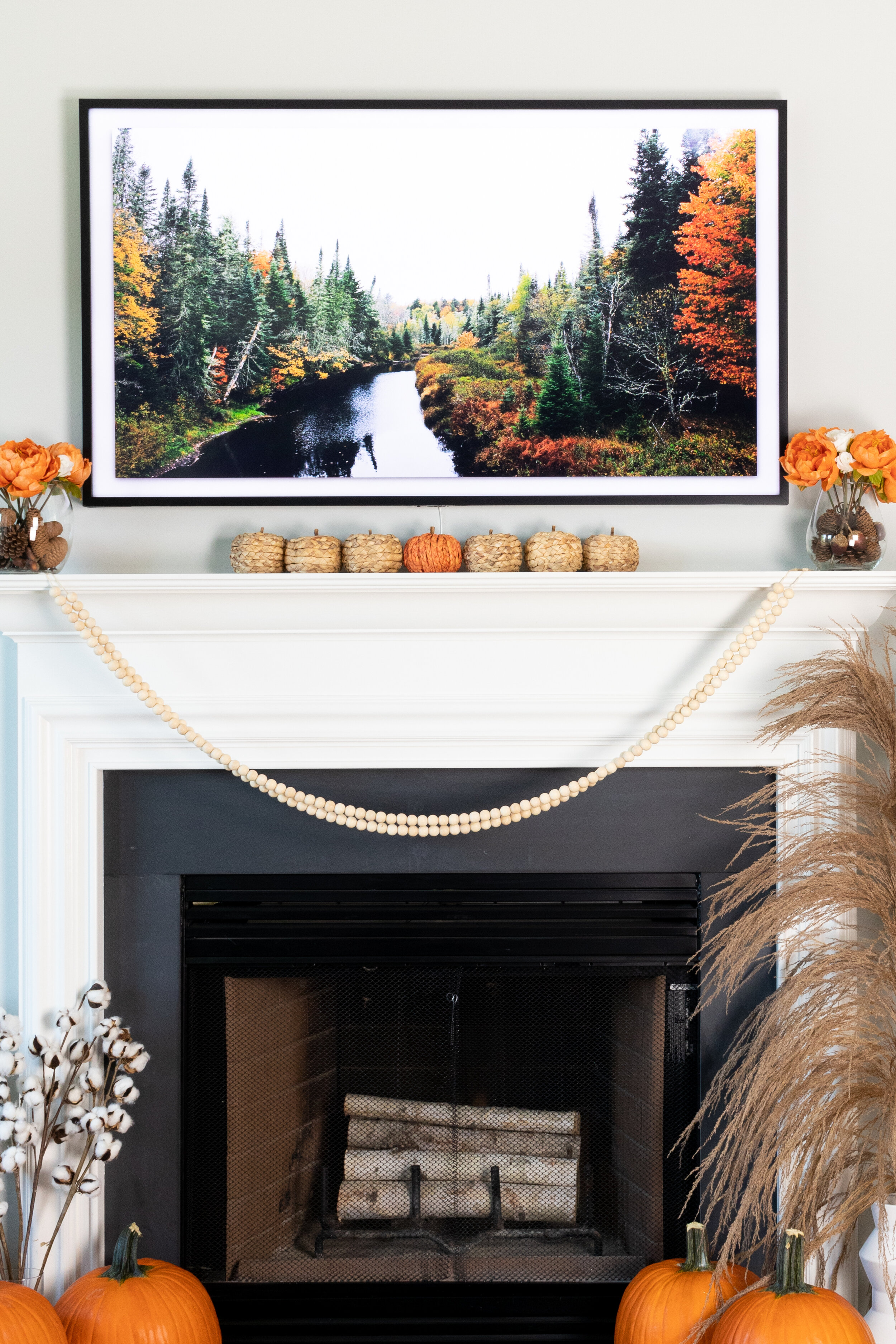 How to decorate tv above fireplace mantel heart fall autumn décor 