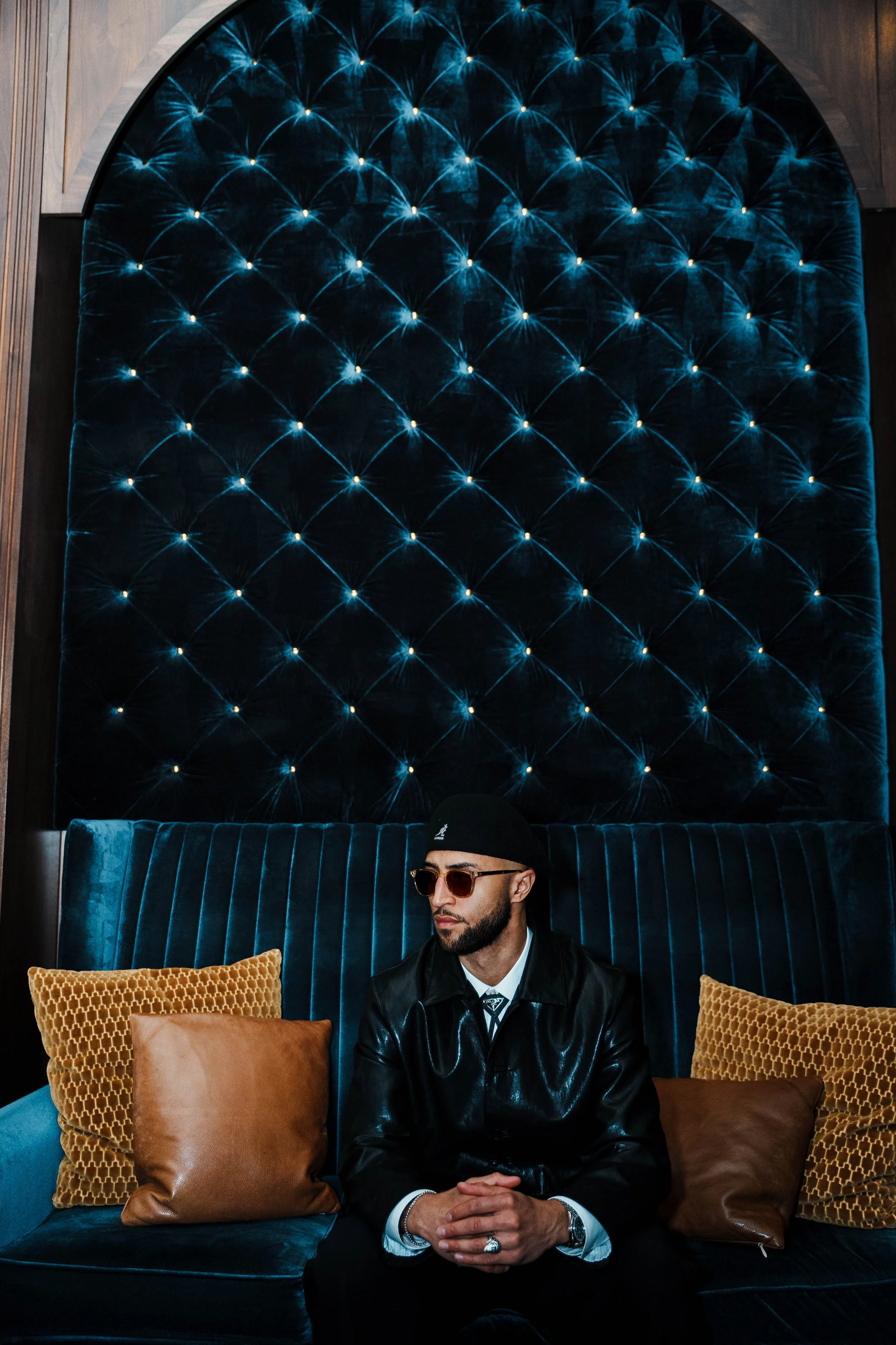 Iman Tucker Indianapolis DJ poses at Feinstein's at Hotel Carmichael in Carmle Indiana