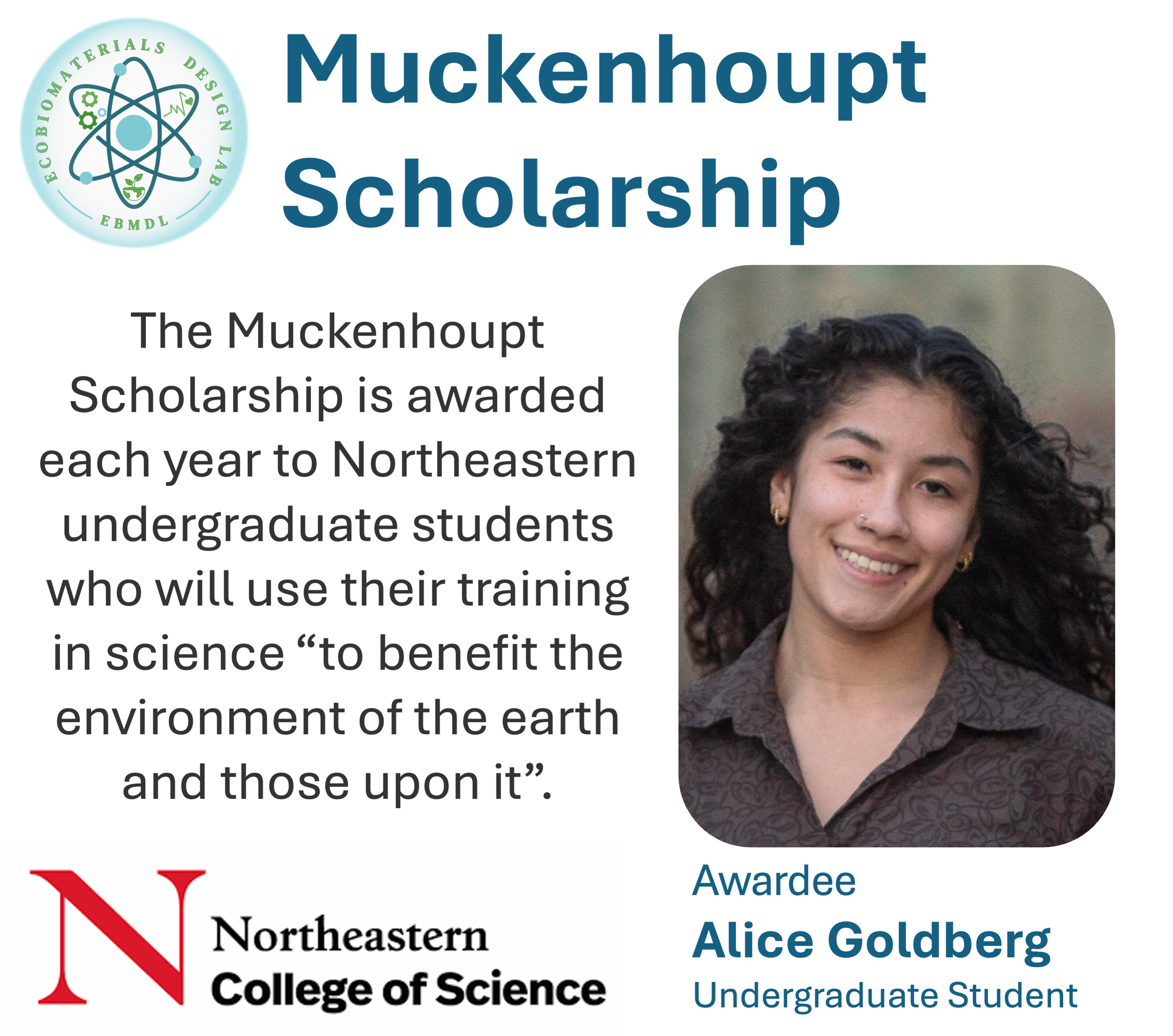 Alice receives the Muckenhoupt Scholarship!