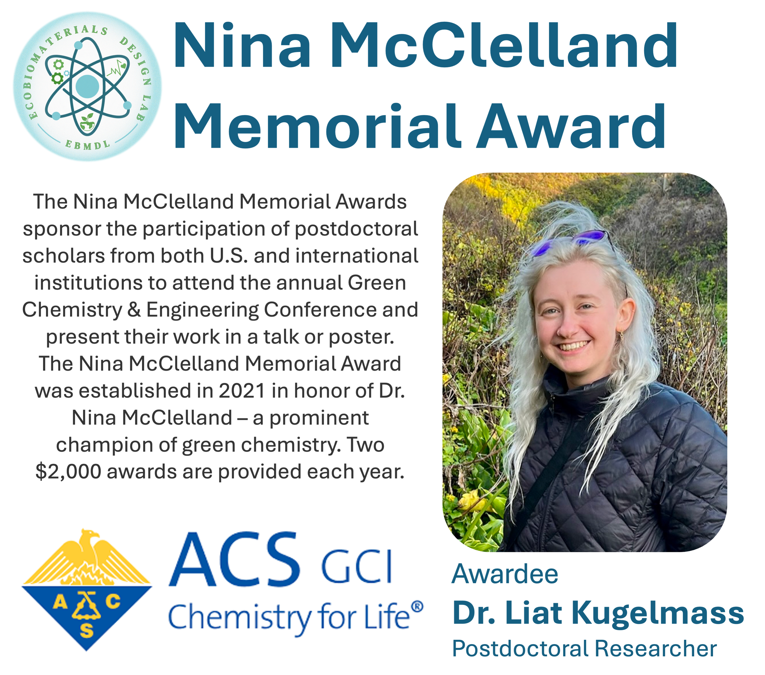 Liat receives the Nina McClelland Memorial Award from ACS!