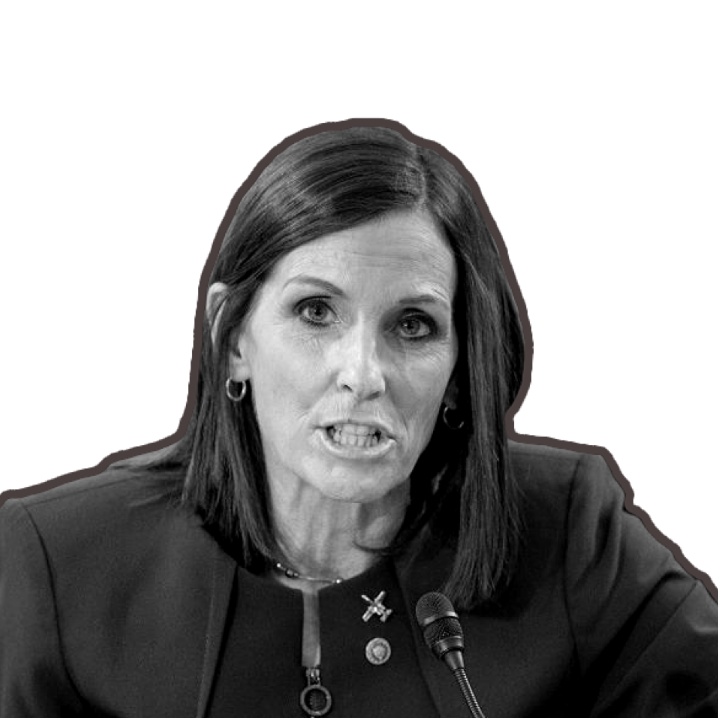 Martha McSally in black and white with a red outline.