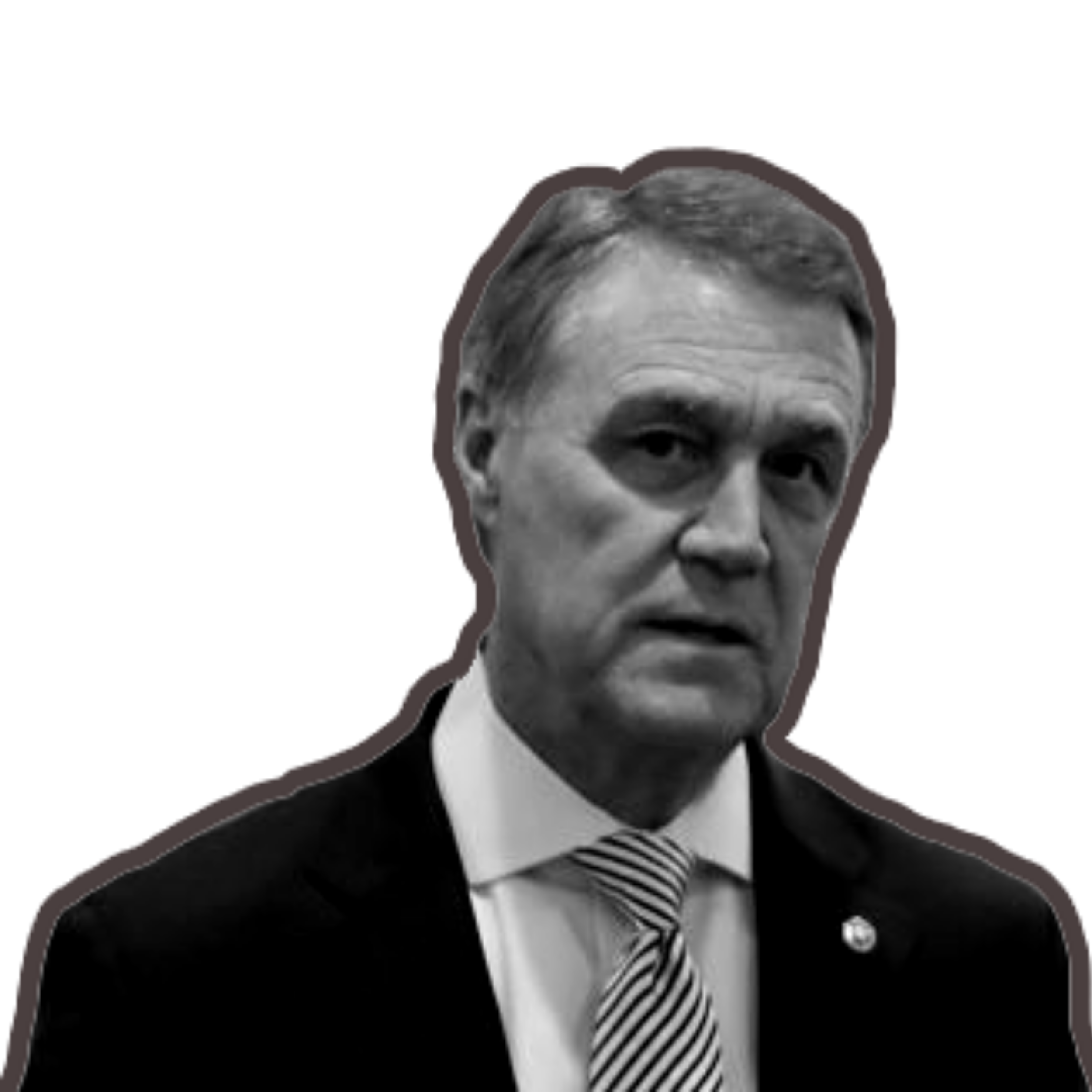 David Perdue in black and white with a red outline.